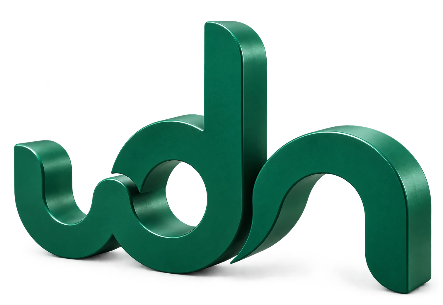 A sculptural jade green WDN mark
